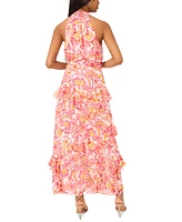 CeCe Women's Printed Sleeveless Tiered-Ruffle-Trim Dress