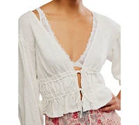 Free People Women's Lets Go Linen Cotton Blouse