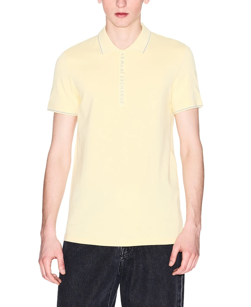 A|X Armani Exchange Men's Slim-Fit Tipped 1/4-Zip Logo-Placket Polo Shirt