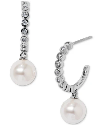 Eliot Danori Silver-Tone Imitation Pearl & Cubic Zirconia Small Hoop Earrings, 0.625", Exclusively at Macy's