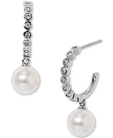Eliot Danori Silver-Tone Imitation Pearl & Cubic Zirconia Small Hoop Earrings, 0.625", Exclusively at Macy's