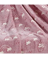 GoodGram Glow In The Dark Pink Rainbows & Cupcakes Ultra Plush Fleece Accent Throw Blanket - 50 In. X 60 In.