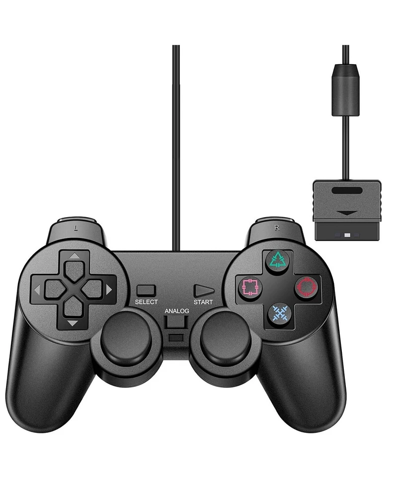Wired Dual Vibration Game Controller for Sony PlayStation 2 – Ergonomic Design, 6FT Cable, High Precision Joysticks (Black)