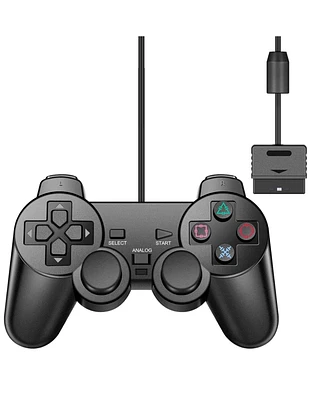 Wired Dual Vibration Game Controller for Sony PlayStation 2 – Ergonomic Design, 6FT Cable, High Precision Joysticks (Black)