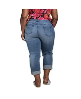 Poetic Justice Plus Curvy-Fit Slight Rip Roll-Up Boyfriend Jeans