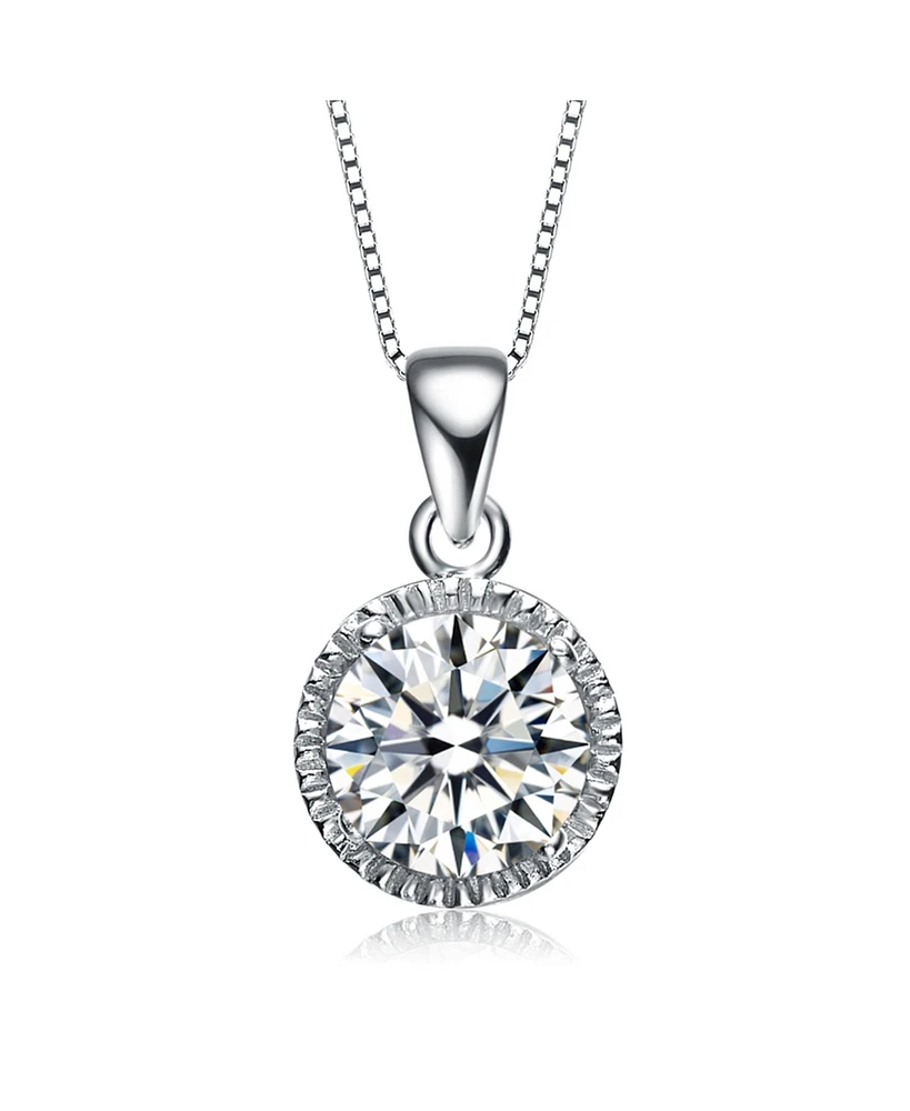Sterling Silver White Gold Plated Cubic Zirconia Round Stud Style Necklace