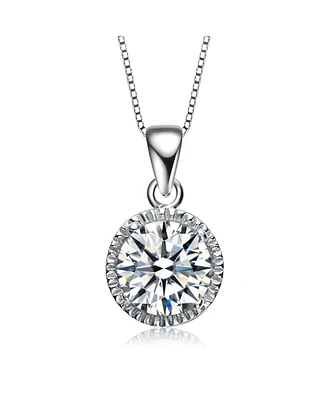 Sterling Silver White Gold Plated Cubic Zirconia Round Stud Style Necklace