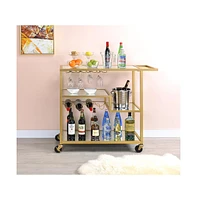 Modern Glass Bar Cart – 2-Tier Rolling Cart with Metal Frame for Entertaining