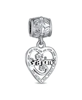 Bling Jewelry Set of 2 Heart Grandma Dangle & Flower Garden Black Rose Charm Bead Sterling Silver