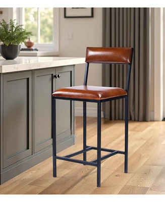27" Brown and Black Manufactured Wood and Iron Bar Chair