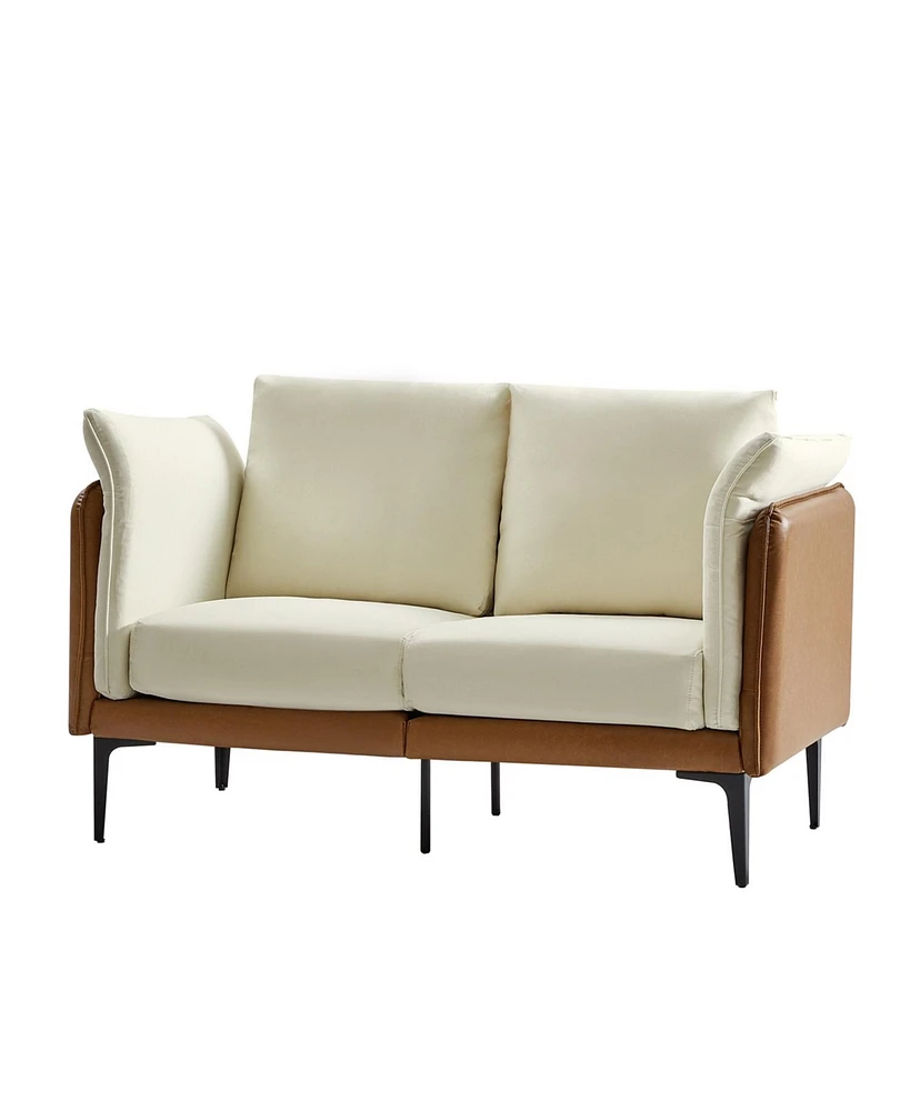 Vecent Modern Faux Leather-trimmed Fabric Sofa