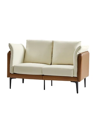 Vecent Modern Faux Leather-trimmed Fabric Sofa
