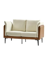 Vecent Modern Faux Leather-trimmed Fabric Sofa