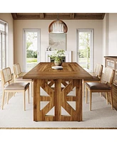 Tribesigns 62.4" Farmhouse Dining Table for 4-6 People, Rectangular Wooden Kitchen Dinner Table with Double Robust Pedestal for Dining Room, Living Ro