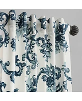 Half Price Drapes Indonesian Blue Floral Printed Cotton Room Darkening Curtain