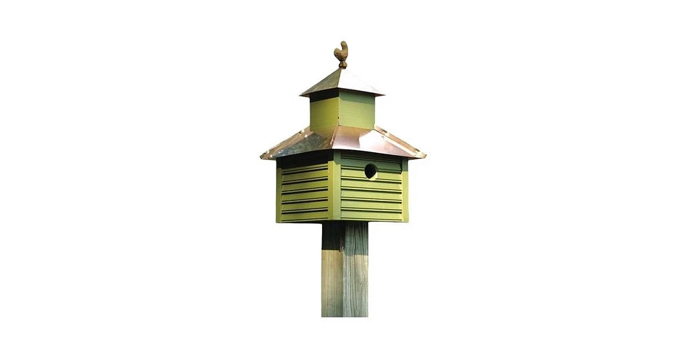Birdhouse with Bright Copper Roof and Rooster Top for Garden Decor