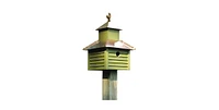 Birdhouse with Bright Copper Roof and Rooster Top for Garden Decor