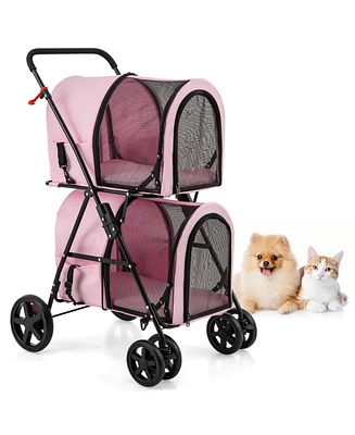 4-in-1 Double Pet Stroller with Detachable Carrier and Travel Carriage – Multi-functional Pet Travel Solution