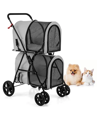 4-in-1 Double Pet Stroller with Detachable Carrier and Travel Carriage – Multi-functional Solution
