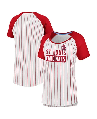 Fanatics Women's White St. Louis Cardinals Cooperstown Collection Iconic Pinstripe Raglan Scoop Neck T-Shirt