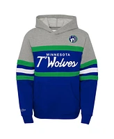 Mitchell & Ness Big Boys and Girls Blue/Heather Gray Minnesota Timberwolves Hardwood Classics Head Coach Pullover Hoodie