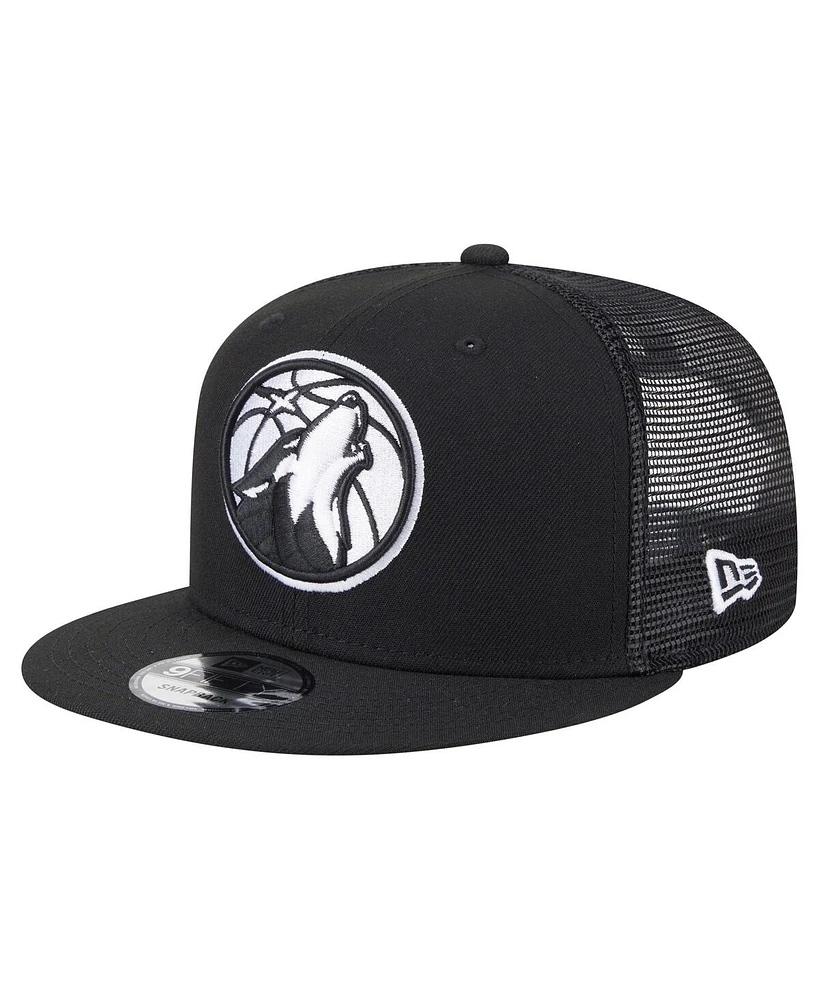 New Era Men's Black Minnesota Timberwolves 9FIFTY Snapback Trucker Hat