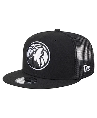 New Era Men's Black Minnesota Timberwolves 9FIFTY Snapback Trucker Hat
