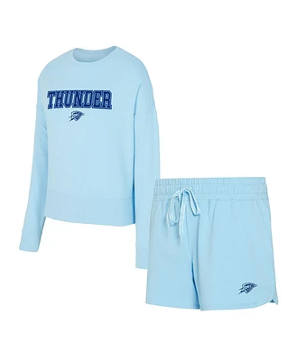 Concepts Sport Women's Light Blue Oklahoma City Thunder Elevation Tri-Blend Long Sleeve T-Shirt and Shorts Set