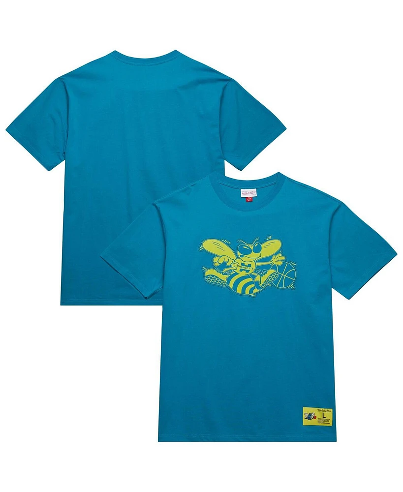 Mitchell & Ness Men's Teal Charlotte Hornets Hardwood Classics Neon Nights Premium T-Shirt