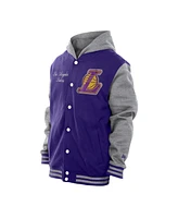 New Era Men's Purple Los Angeles Lakers Throwback Prep Chenille Full-Snap Hooded Varsity Jacket