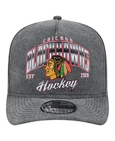 New Era Men's Charcoal Chicago Blackhawks Throwback Washed A-Frame Pre-Curved 9FIFTY Snapback Hat