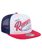 New Era Men's White/Red Texas Rangers Retro Script Trucker 9FIFTY Snapback Hat