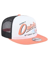 New Era Men's White/Orange Baltimore Orioles Retro Script Trucker 9FIFTY Snapback Hat