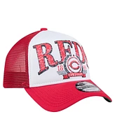New Era Men's White/Red Cincinnati Reds Distressed 9FORTY A-Frame Adjustable Trucker Hat