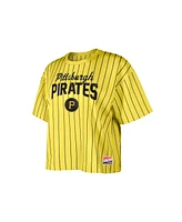 New Era Women's Gold Pittsburgh Pirates City Connect Multiplier Pinstripe Cropped T-Shirt