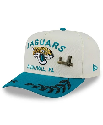 New Era Men's Cream/Teal Jacksonville Jaguars 2025 Nfl Draft A-Frame 59FIFTY Fitted Hat