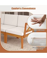 5 Pcs Acacia Wood Patio Furniture Set with Cushions and 2-Tier Coffee Table