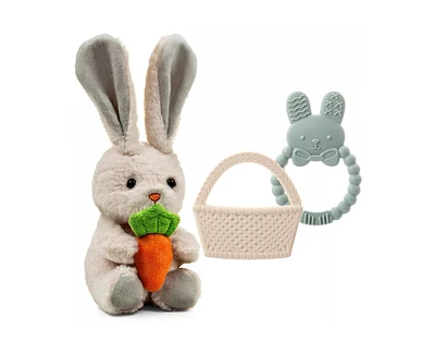 Sperric Easter Plush Bunny and Silicone Teether Set, Cute with Carrot & Basket Teethers