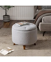 Round Upholstered Storage Ottoman with Removable Lid and Teddy Fleece Cover for Living Room Bedroom Footrest Coffee Table Stool-The Pop Home