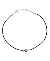 Sterling Silver Black Leather 3 Bead Necklace, 17 to 20 Inches