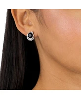 Sterling Silver Black Onyx Leaf Design Button Earrings