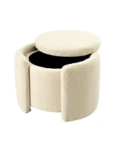 Round Upholstered Storage Ottoman with Teddy Fleece and Foam Cushion for Living Room or Bedroom Footrest Stool No Assembly Needed-The Pop Home
