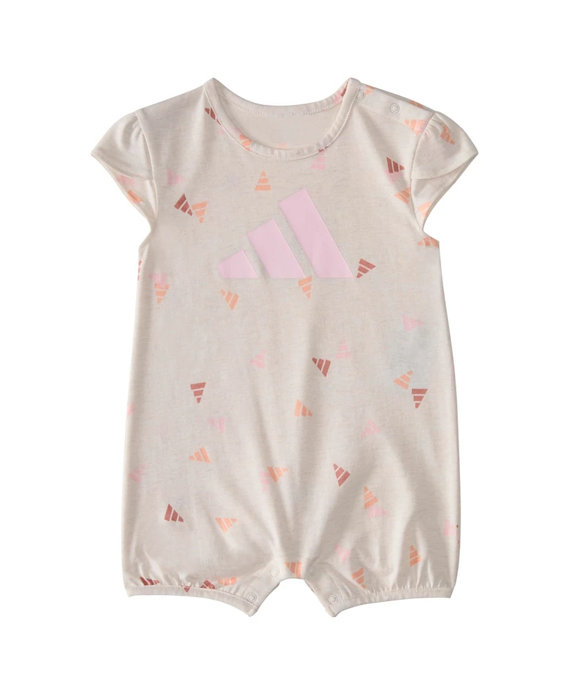 adidas Baby Girls Short Sleeve Printed Heather Shortie Romper