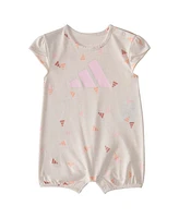 adidas Baby Girls Short Sleeve Printed Heather Shortie Romper