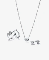 Pandora Sterling Silver Radiant Heart Floating Stone Stud Earrings
