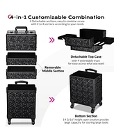 Byootique Rolling Makeup Train Case 3-Piece Cosmetic Organizer Kit Trolley Organizer Travel Case Lockable Salon Barber Case Traveling Cart Trunk with