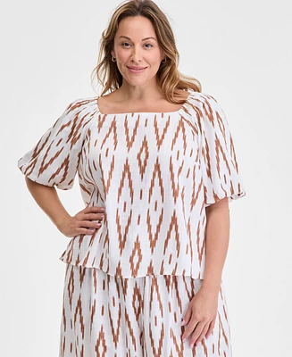 Vince Camuto Plus Printed Square-Neck Short Sleeve Blouse