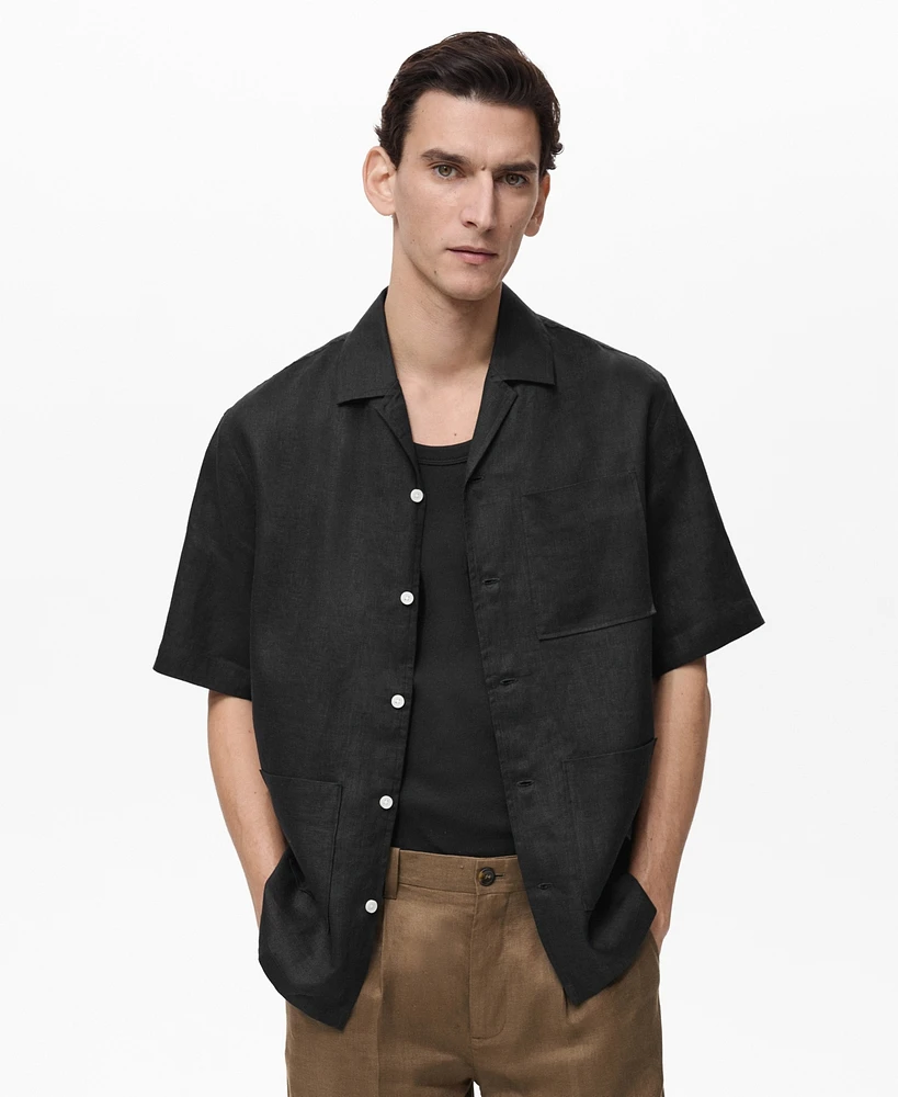 Mango Men's Linen Short Sleeve Shirt