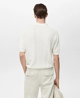 Mango Men's Striped Openwork Knit Polo Shirt
