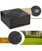 5PCS Patio Rattan Furniture Set Sectional Conversation Sofa w/ Table